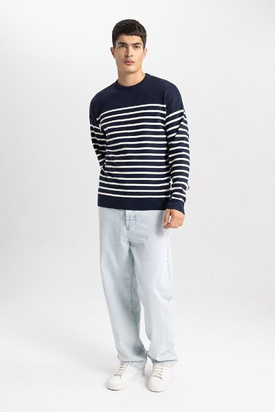 DeFacto Relax Fit Stripped Crew Neck Knitwear Svetr A9638Ax24Sp