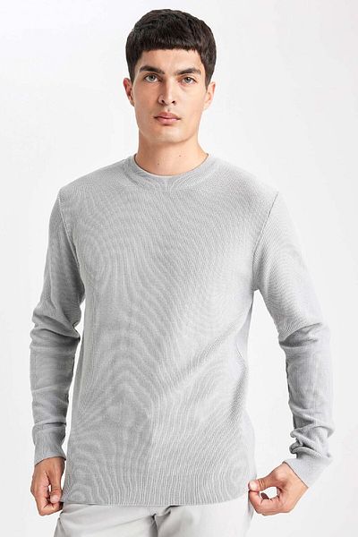 DeFacto Standard Fit Normal Cut Crew Neck Muline Pattern Knitwear Sweater A5181Ax24Sp
