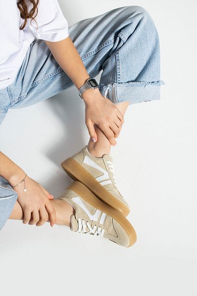 Getcho Pantofi sport Ugarte pentru damă, din piele intoarsa, alb, bej
