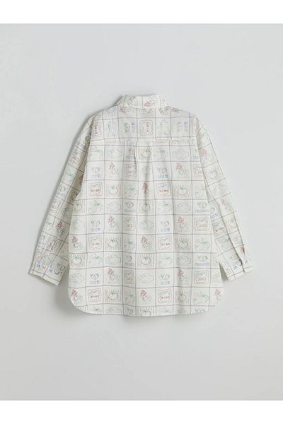 LC Waikiki Lcw Modest Ecru Printed Women's Poplin Shirt Tunic