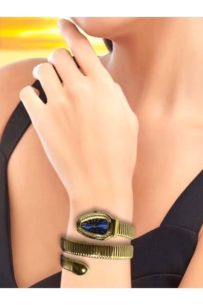 touch of shine Yılan Model Kadın Kol Saati Gold - İç Lacivert