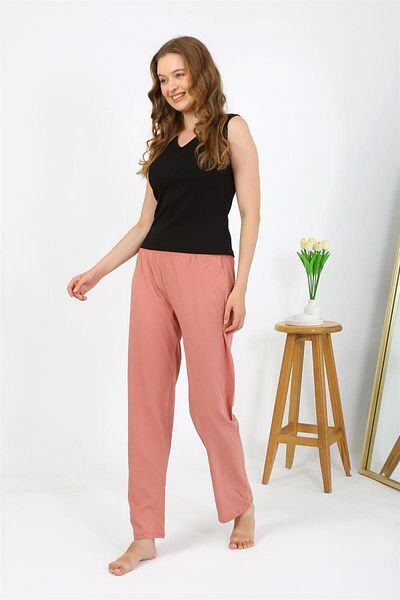modaserdem Mdsrdm Women's Combed Cotton Flat Single Bottom Pajamas-Salmon