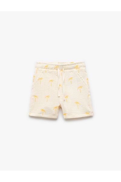 Koton Palm Printed Lace up Waist Cotton Shorts