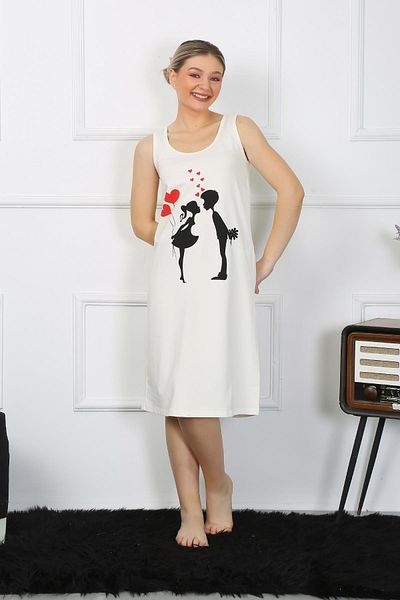 modaserdem Mdsrdm Women's Thick Strap Combed Cotton Long Nightgown-Ecru-100% Cotton