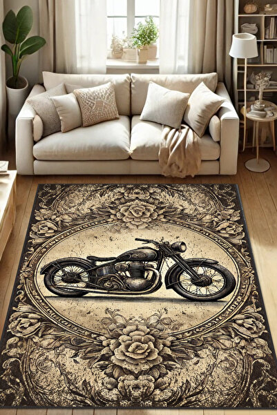 The Reef Design Motor Desenli Halı Klasik Motorlu Eskitme Halı Yıkanabilir Do...