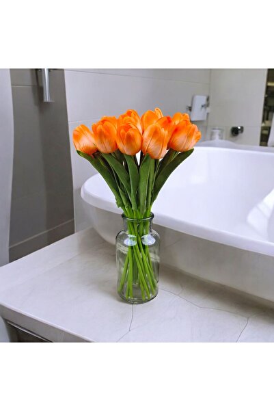 OznCicekTasarim YAPAY ÇİÇEK  ISLAK LALE TURUNCU RENK 10 ' LU DİZAYN PREMİUM