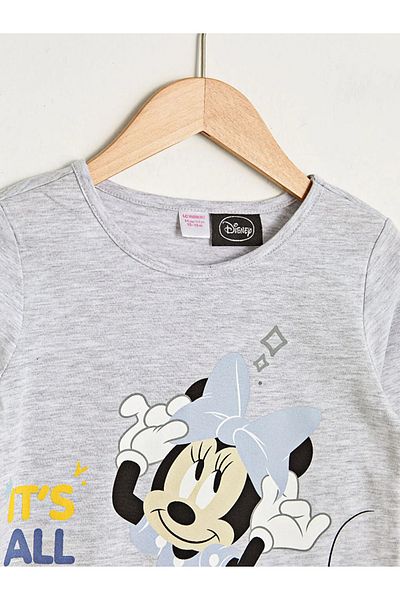 LC Waikiki Lcw Kids Gray Crew Neck Minnie Mouse Printed Long Sleeve Girls Pajama Set