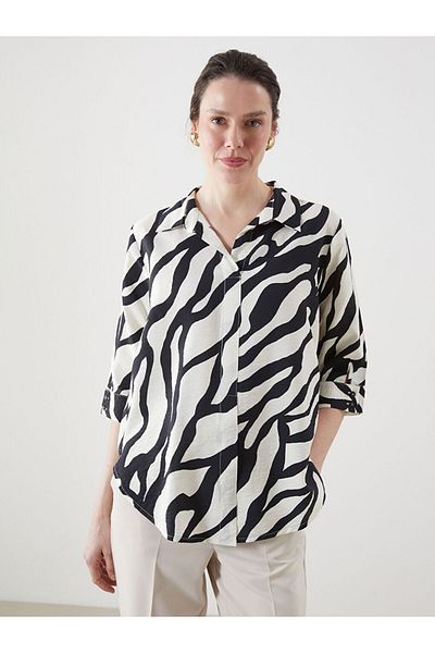 LC Waikiki New Season Zebra Patterned Oversize Women's Shirt - S5Kt46Z8