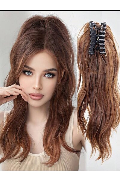 AKOLİFE Karamel Kahve Kısa Tokalı At Kuyruğu - Gerçek Saç Dokusu - Tokalı Pos...