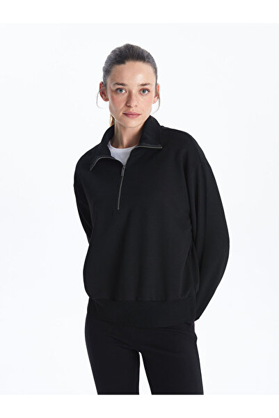 LC Waikiki Black Stand Collar Oversize Women's Sweatshirt
