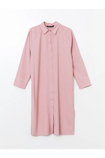 LC Waikiki Lcw Modest Pink Linen Blended Women's Shirt Tunic