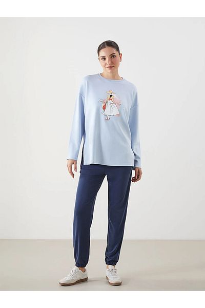 LC Waikiki Tunica de damă oversize cu imprimeu albastru clasic LCWAIKIKI