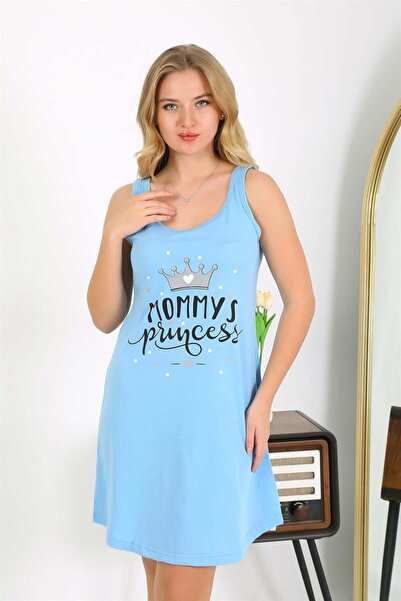 modaserdem Mdsrdm Women's Thick Strap Combed Cotton Nightgown-Blue-100% Cotton
