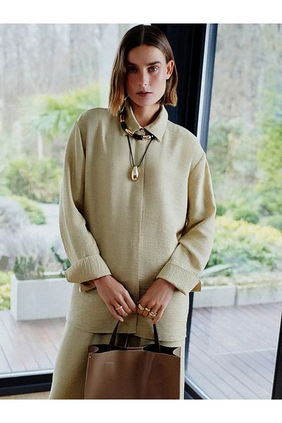 LC Waikiki LCW Modest Khaki Loose Fit Texturat Cămașă Tunica pentru femei