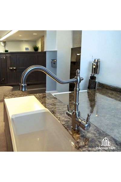 İSAOĞLU YAPI Matte Chrome Purified Kitchen Faucet Rustic Sink Fixture Inox Matte Chrome