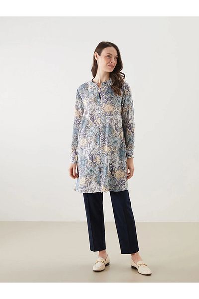 LC Waikiki Lcw Grace Ecru Judge Collar Patterned Women's Shirt Tunic
