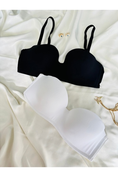 İNKO İÇ GİYİM 2-Piece Gathering Underwire Unfilled Lotus Bra (Black-White)