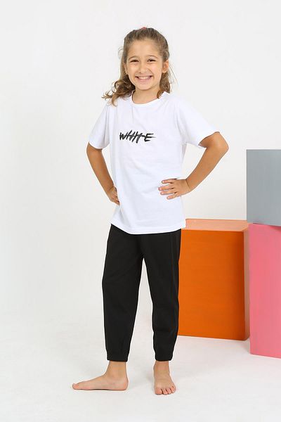 modaserdem Mdsrdm Costum de pijama din bumbac pieptănat cu mânecă scurtă pentru fete-alb-100% bumbac