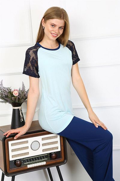 modaserdem Costum de pijama din bumbac pieptănat cu mâneci pentru femei Mdsrdm - 100% bumbac