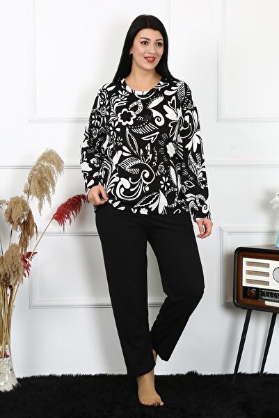 modaserdem Women's Large Size Long Sleeve Combed Cotton Pajama Set-100% Cotton