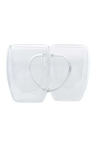 Karaca Karaca Double Wall Borosilicate Glass Cup Set with Handle for 2 People, 300ml, Transparent