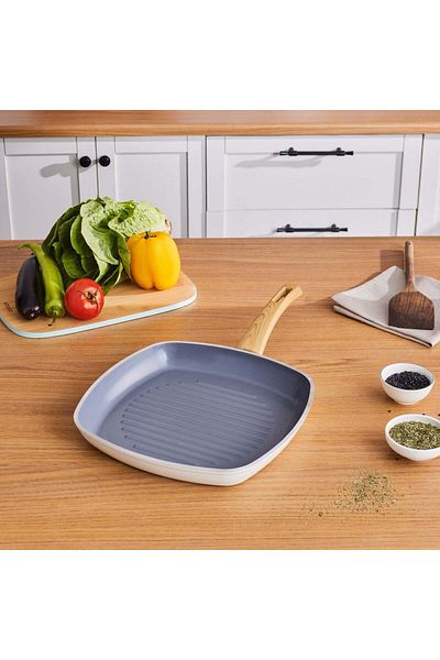 Karaca Swiss Crystal Induction Griddle Pan, 28cm, Creamy