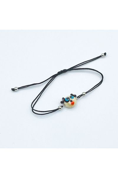 Polonezköy Cam Sanat Merkezi Black Eared Dog Bracelet |   Handmade Cute Head Figured Glass Bracelet