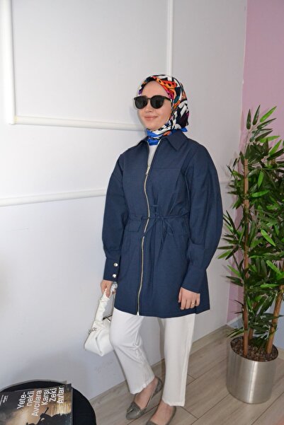 ASELA. ÖNÜ FERMUARLI TESETTÜR TRENÇKOT KAP