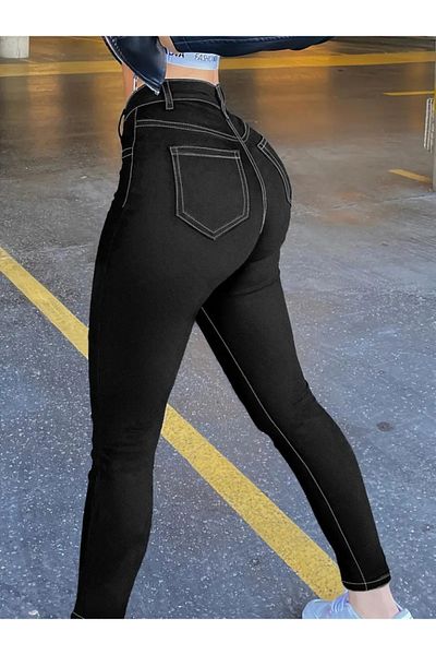 modaserdem Women's High Waist Front Button Slim Fitting Jeans