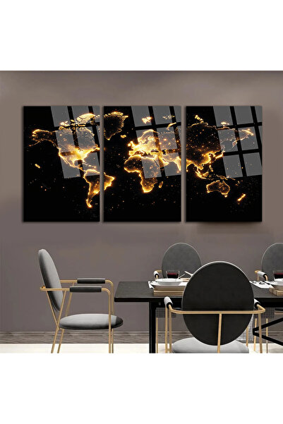 TAULART 3 Pcs Luminous World Map Set Table Unbreakable Glass Table Home Gift Business Place Gift