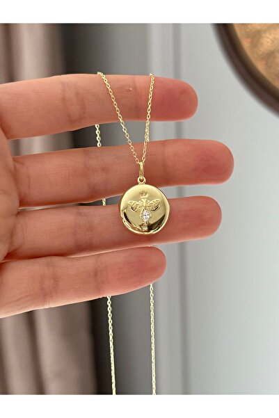 emy by emel luxury silver jewelry Altın Kaplama Kapaklı Arı Figürlü Madalyon Kolye 925 Ayar Gümüş