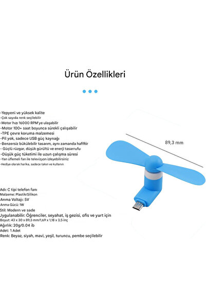 Generic Sokelinn Six Tip C Telefon Fanı - Mini USB C Soğutma El Fanları Taşınabilir Yaz Soğutucu