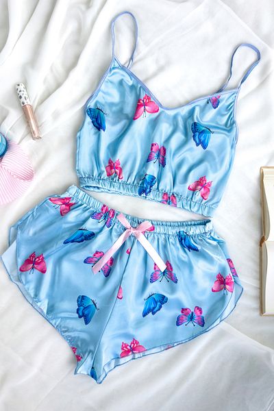 G&H UNDERWEAR Set pijamale albastre cu model fluture