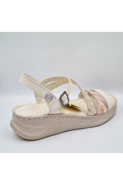 Mammamia Bone Powder Glitter Genuine Leather, Side Buckle Anatomical Women's Sandals D25Ys-2365