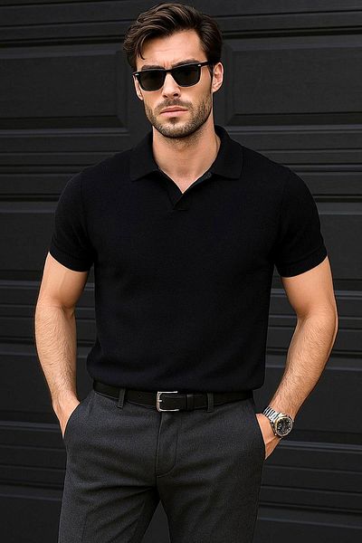 Delpino Πλεκτό Polo Neck Ανδρικό βαμβακερό T-shirt