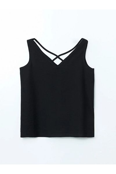 LC Waikiki Lcwaikiki Classic Black V-Neck Women's Blouse