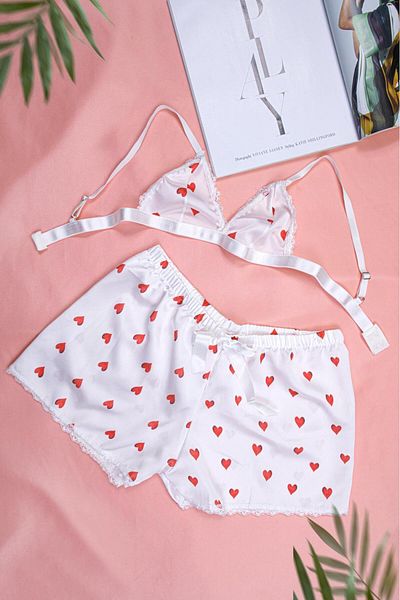 love secret White Heart Top and Shorts Suit