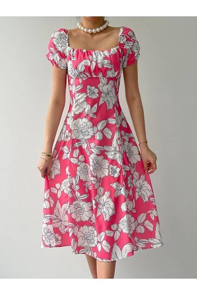 modaserdem Rochie florală cu guler pătrat de damă