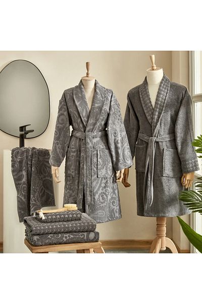 Karaca Home White Collection Seden 6 Piece Family Bathroom Set Dark Gray