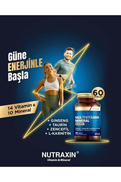 Nutraxin Multivitamin Mineral Energy Complex 60 Tbl - Magnezyum, Taurin, Kolin, Panax Ginseng, Q10