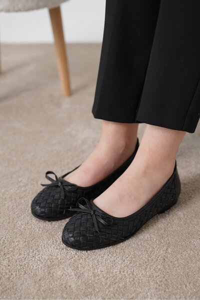 luuq shoes حذاء باليرينا نسائي من الجلد بفيونكة محبوكة ومفصلة من Twis