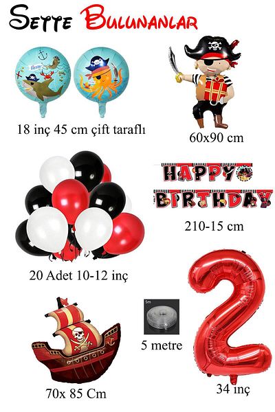 Patladı Gitti 2 Year Old Pirate Themed Birthday Party Celebration Set