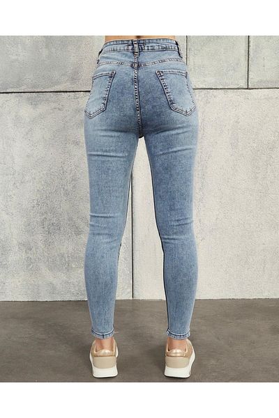 geenz manifacture Blugi din lycra slim cu talie înaltă albastru zăpadă