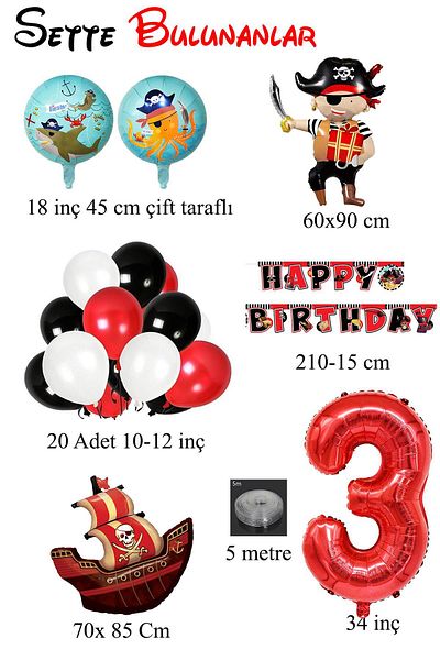 Patladı Gitti 3 Year Old Pirate Themed Birthday Party Celebration Set