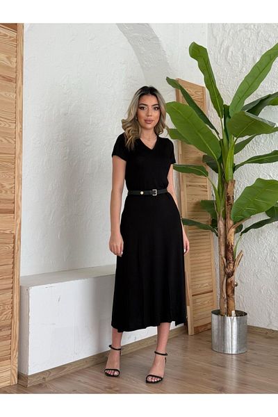 İpeksi   Women's Short Sleeve V-Neck Maxi Length Dress 124 Cm