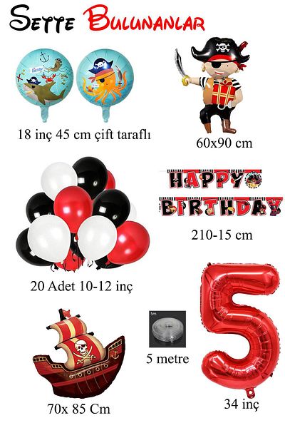 Patladı Gitti 5 Year Old Pirate Themed Birthday Party Celebration Set