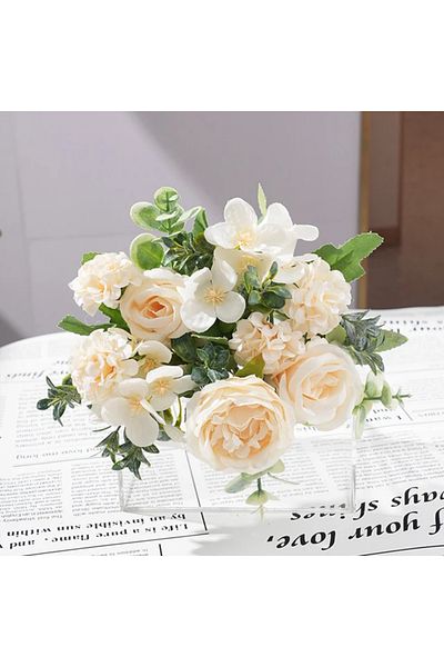 Choice Champagne 7 heads high quality peony Artificial flowers silk peonies bouquet Rose hydrangea Home Dec