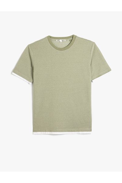 Koton Νέα σεζόν Crew Neck Contrast Λεπτομέρεια Κανονική εφαρμογή Βαμβακερό μείγμα κοντομάνικο Basic