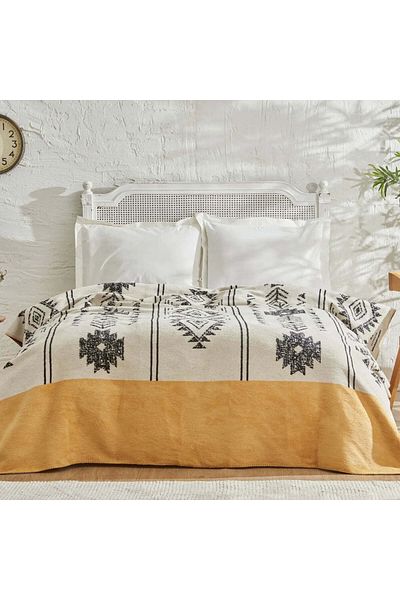Karaca Home Raya Double Cotton Blanket, Mustard