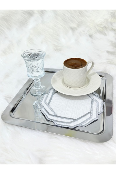 Mora Tekstil Presentation Napkin, Cocktail Napkin Coffee Side Presentation Holder Embroidered Coffee Side 6 Pieces Fabric